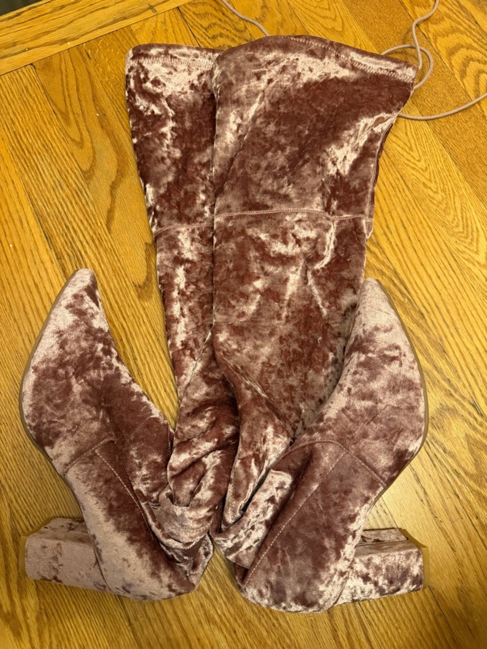 Silent D x Anthropologie Pink Crushed Velvet Over-the-Knee Boots | Size 7.5 - Picture 5 of 6